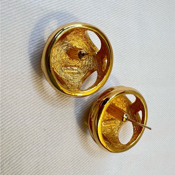 Auth Christian DIOR Pierced Earrings • Globe Diamantés Pierced GP Authentic - Picture 12 of 15